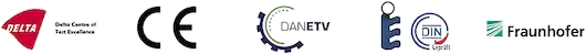 Logos - SolarVenti wurde getestet von Delta Centre of Test Excellen, CE, DANETV, E DIN, Fraunhofer